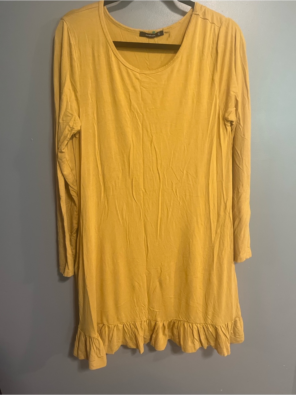 Annabelle Mustard Yellow Long-Sleeve Ruffle-Hem Dress